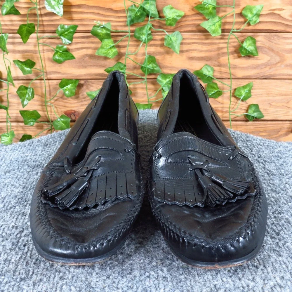 Johnston &‎ Murphy Domani Men Tassel Loafer 9.5 M Dress Shoe Black Leather Italy